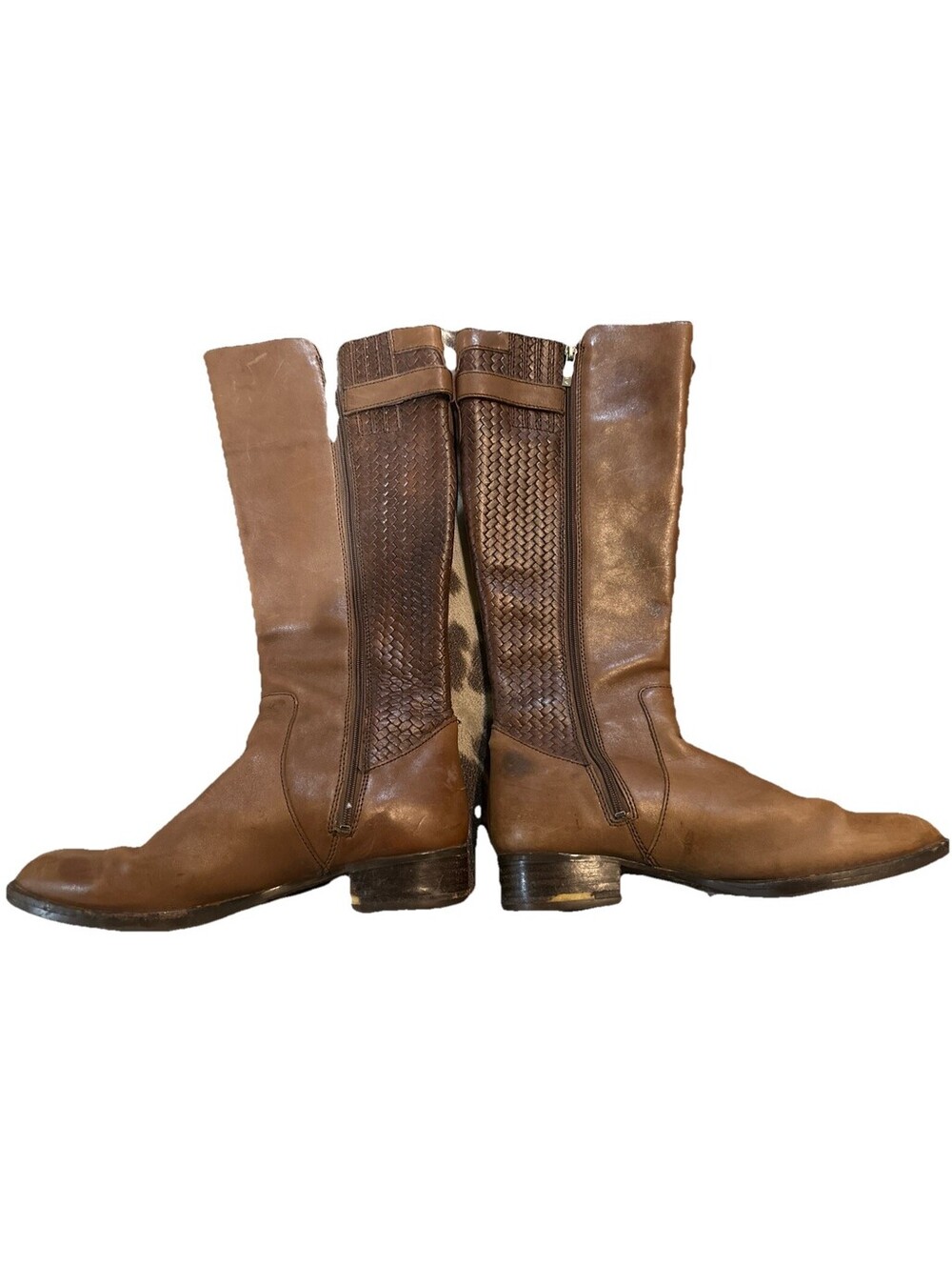 Ariat Womens 7.5 Brown Leather Tall Riding Boots Woven Zip Equestrian